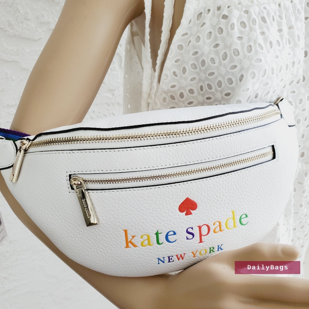 BEAUTIFUL KATE SPADE LEILA BELT BAG DOVE PRIDE RAINBOW COLORFUL MULTI RED NWT